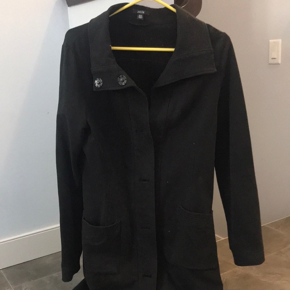 JACOB Black Tie Waist Long Coat- Medium - Picture 2 of 6